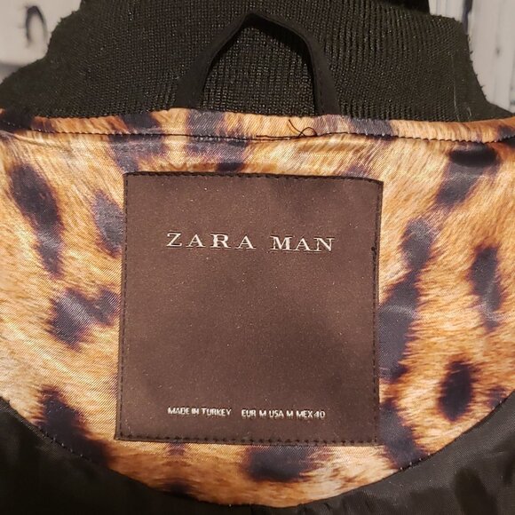 Zara Man Satin Cheetah print Bomber Jacket Size Medium - Picture 4 of 4